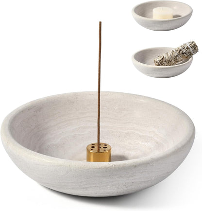 Koville Natural Marble Incense Holder, Incense Holder for Sticks with 9 Holes, Handmade Incense Burner Ash Catcher for Meditation Yoga SPA, Balsam Fir/Palo Santo/Sage/Cone (RoyalBeige)