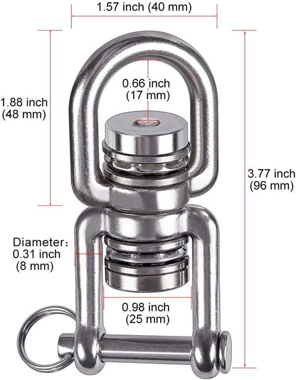BeneLabel Dual Hanging Rings Hammock Swing Hanger, Swivel Stainless Steel Mounting Bearing Set D Shape Open Loop for Indoor Outdoor Playground Chair Yoga Rope Punching Bag Sandbag