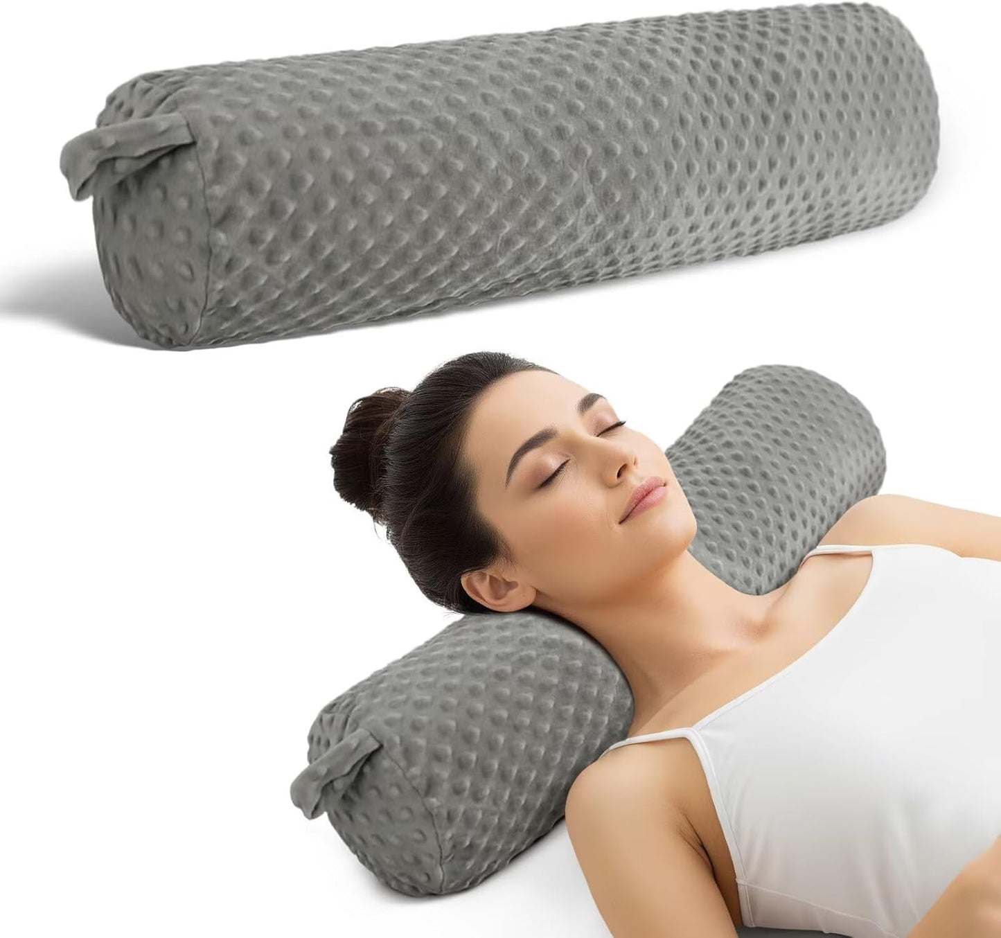 Cervical Neck Roll Pillow Memory Foam Blush Pink 24in Round Neck Pillows Support for Sleeping Lightweight Bolster Cushion for Yoga Travel，Washable Cover