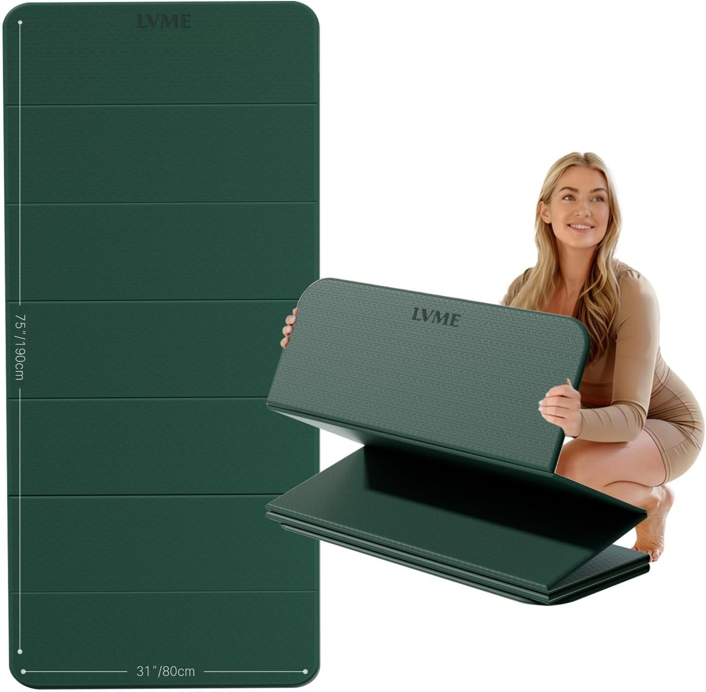 Large Yoga Mat 75"x31", Foldable Yoga Mat & Travel Yoga Mat, Extra Wide 0.24" Thin Non-Slip Mat for Yoga, Pilates, Stretching & Home Workouts –Easy Carry & Store