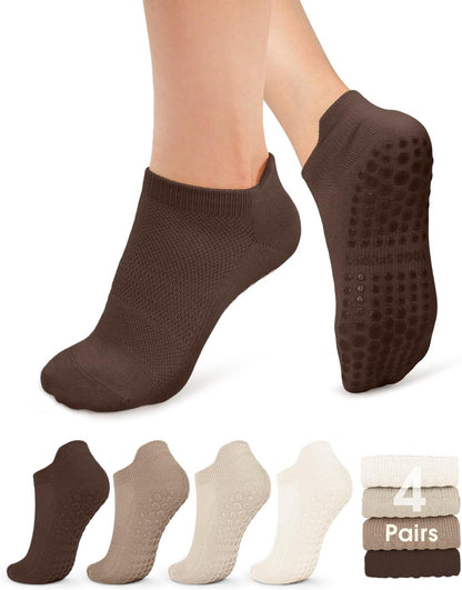 yeuG Pilates Socks for Women Non Slip Grip Socks for Yoga, Barre, Hospital, Barefoot Grippy Yoga Sock Womens Gifts 4 Pairs