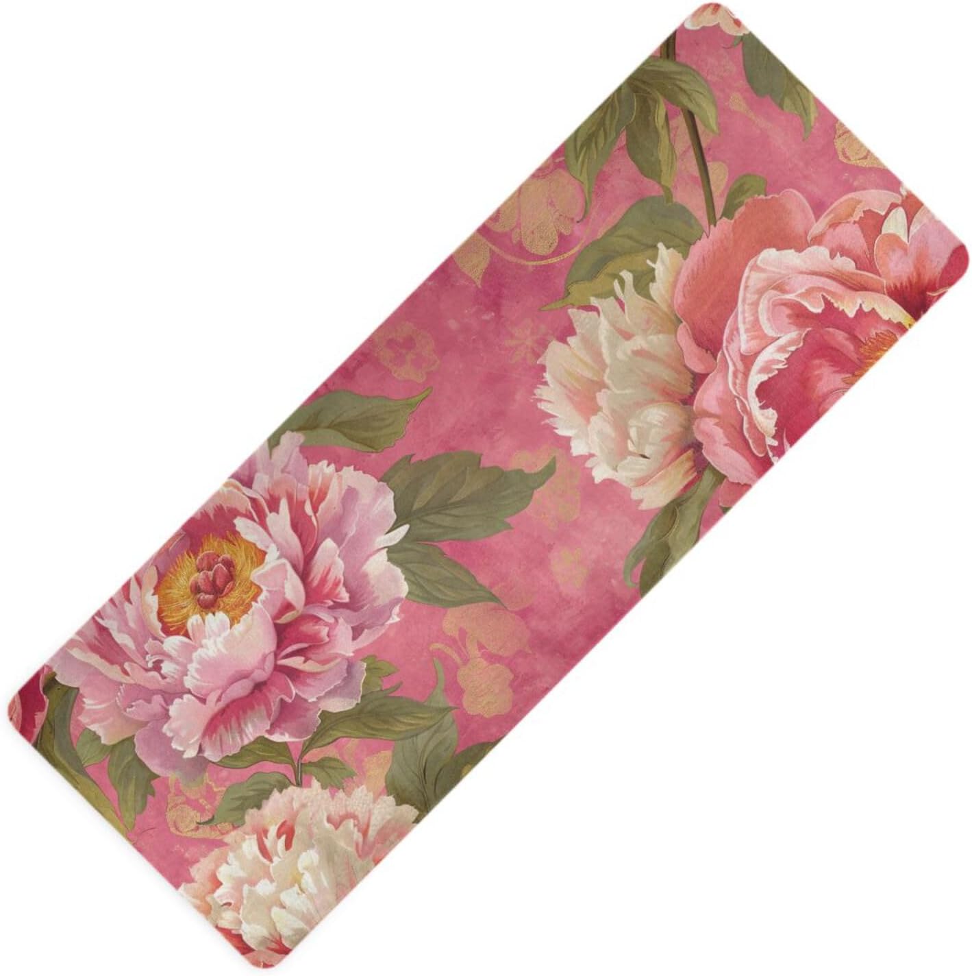 Peony Chinoiserie Flower Pink printed yoga mat thin For hot yoga, natural rubber non slip, with yoga bag for mat tapete para ejercicio 71x26 inches