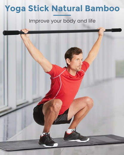 P Polerden Yoga Stick, 5ft Exercise Stick for Mobility, Stretching Stick with Non-Slip Ends, Exercise Dowel for Pilates, Balance Pole and Stretch Bar for Stretching Equipment