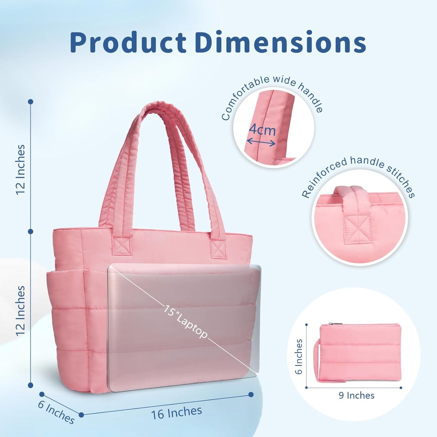 TOPDesign Puffer Tote Bag for Women, Lightweight Puffy Handbag with Compartments, Quilted Shoulder Bag for Work, Travel, Gym - Colors A