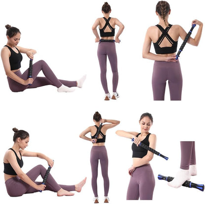 Muscle Roller Massage Roller Stick- Deep Tissue Fascia Blaster for Myofascial Pain Relief, Lymphatic Drainage & Body Sculpting, Handheld Physical Therapy & Recovery Tool (Gray black-18 inch)