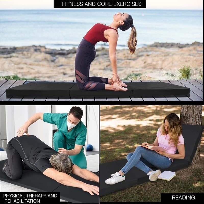 SONU SPORTS CO. SPORTS GOODS Bip Washable Yoga High Destiny Foam Foldable Mat for Men and Women, 72 X 24X 22 Mm, 22 Mm Thick Mat (Black)