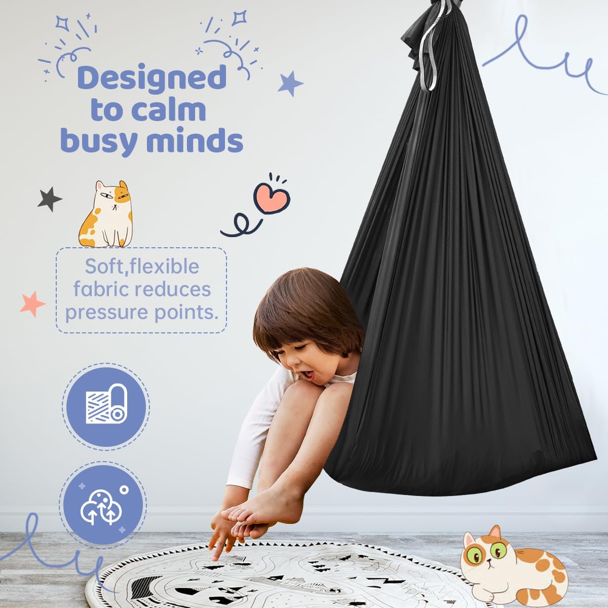 Aokitec Therapy Swing for Kids with Special Needs (Hardware Included) Snuggle Swing Cuddle Hammock Indoor Adjustable Aerial Yoga for Children with Autism, ADHD, Asperger, Sensory Integration