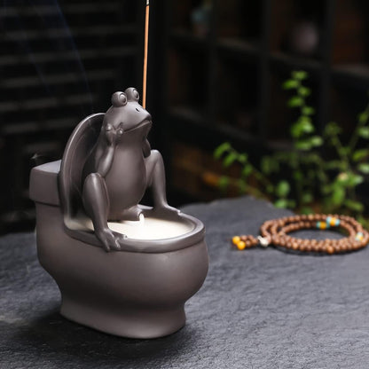 ChangWanna Frog Incense Holder Waterfall - Ceramic Cone Backflow Incense Burner Smoke Fountain, Back Flowing Incense Diffuser with 45 Sticks & 12 Cones, Frog Ornament for Aromatherapy/Yoga/Home Decor