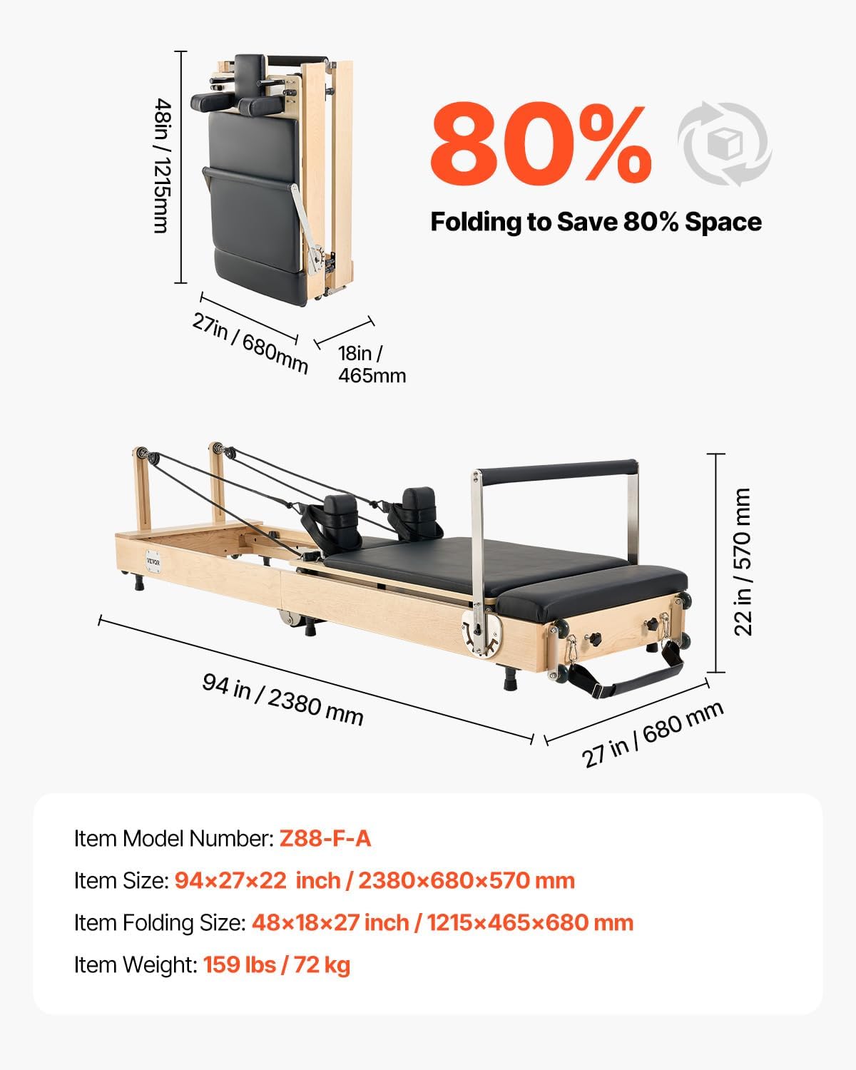 VEVOR Pilates Reformer, Reformer Pilates Machine with Cadillac Trapeze Table or Tower & Mat, Pilates Equipment for Home Workout and Studio, Includes Jump Board，Sitting Box