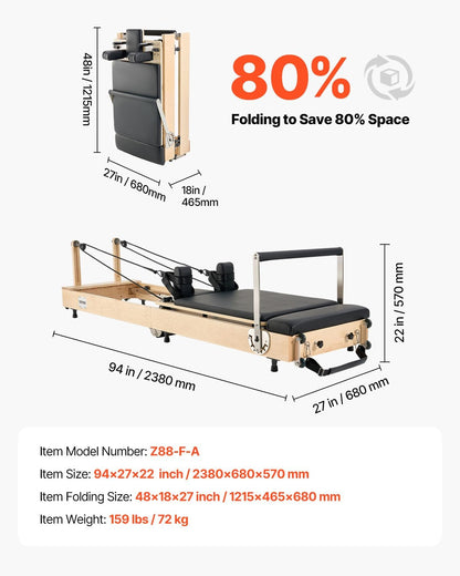 VEVOR Pilates Reformer, Reformer Pilates Machine with Cadillac Trapeze Table or Tower & Mat, Pilates Equipment for Home Workout and Studio, Includes Jump Board，Sitting Box
