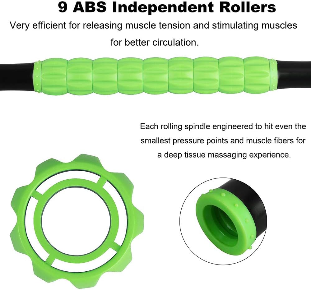 YANSYI Professional 9-Roller Deep Tissue Massage Stick - Portable Muscle Recovery Roller for Athletes, Relieves Post-Workout Soreness & Leg/Back Pain - Portable Physio Tool (Purple)