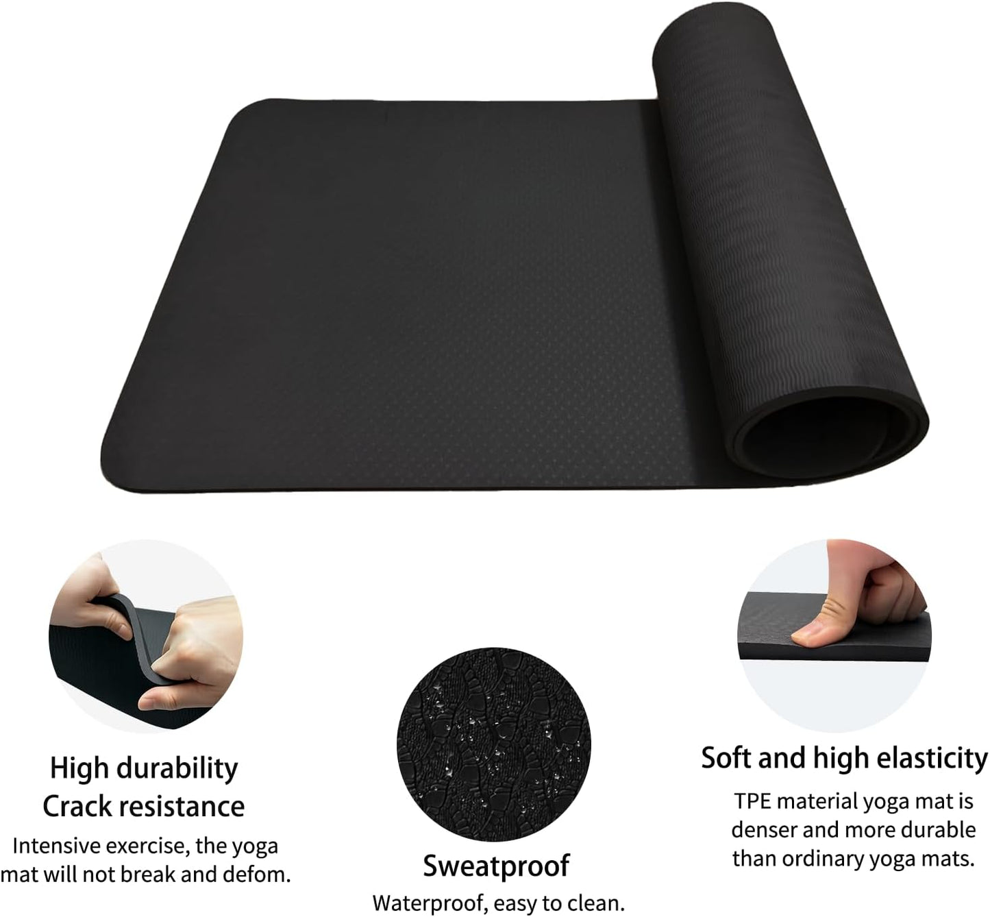 Thick TPE Yoga Mat, Non-Slip Eco-Friendly Exercise Mat with Carrying Strap for Yoga, Pilates and Home Workouts, Standard and Extra Wide Options