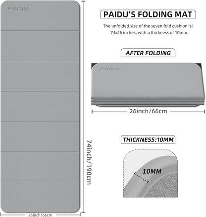 PAIDU Foldable Fitness Yoga Mat | 2/5" (10MM) Extra Thick | SGS Certified Non-Slip TPE | 75x26" Extra Long-Wide | Portable & Easy Store | for Yoga, Pilates, Home Gym & Full-Body Workouts