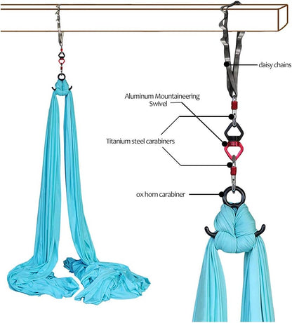 Deluxe Aerial Silks Equipment Set - 11 Yards Aerial Yoga Hammock Swing for Acrobatic, Circus Arts, Dance (L:10m W:2.8m)