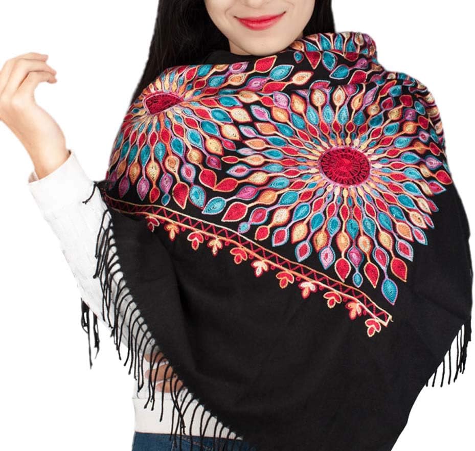 Urban CoCo Women's Embroidered Oversize Tassel Shawl Scarf Wraps for Women