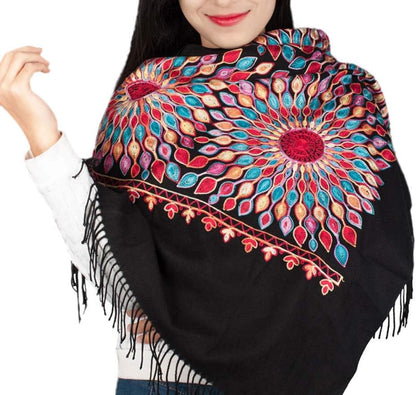 Urban CoCo Women's Embroidered Oversize Tassel Shawl Scarf Wraps for Women