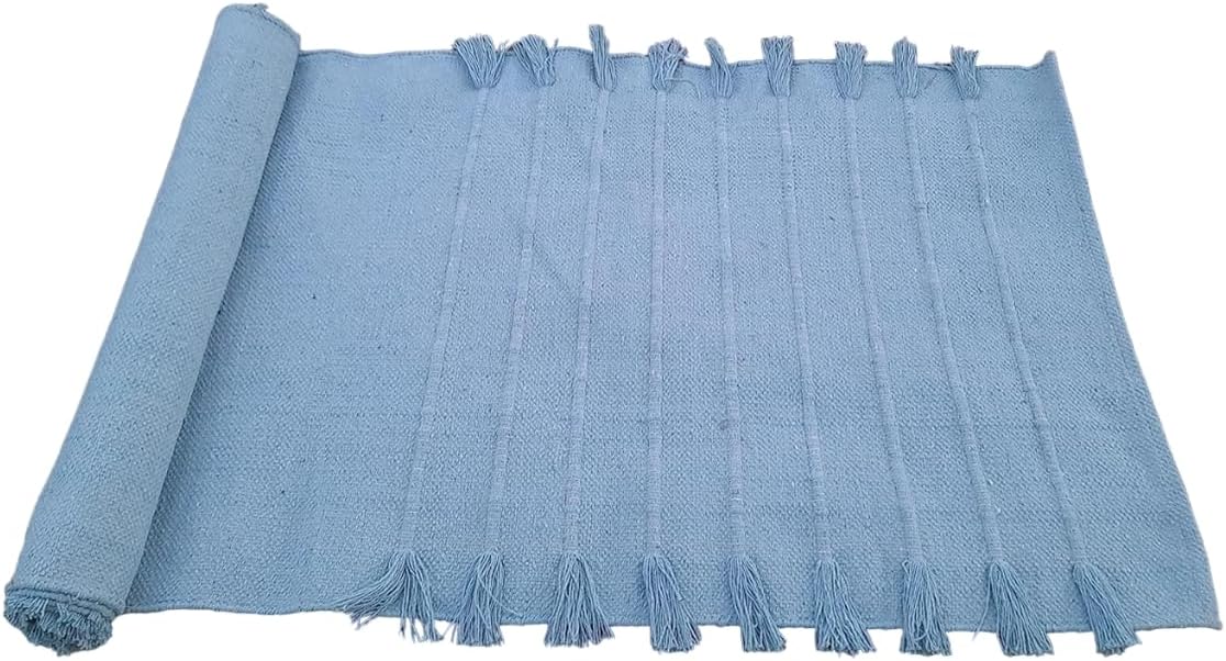 Indian Handmade100 % Organic Anti Skid Multi Colour Cotton Yoga Mat - Eco-Friendly Hand-Woven Rug - Non-Slip & Thick (24”x72”x5mm) for Hot yoga & Everyday Fitness at Home - Comfortable & Foldable Extra-Long Mat
