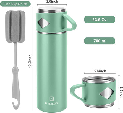 Stainless Steel Thermo 500ml/16.9oz Vacuum Insulated Bottle with Cup for Coffee Hot drink and Cold drink water flask.(Pink,Set)