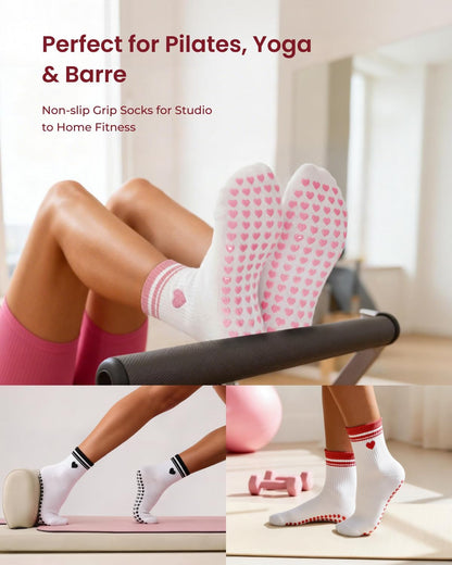 ALLIVE Pilates Socks with Grips for Women, Breathable Soft Non Slip Cute Yoga Socks for Studio or Home, Gift-Ready Set
