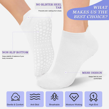 yeuG Pilates Socks for Women Non Slip Grip Socks for Yoga, Barre, Hospital, Barefoot Grippy Yoga Sock Womens Gifts 4 Pairs