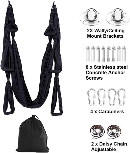 Aerial Trapeze Yoga Hammock Kit - Ultra Strong Antigravity Yoga Flying Sling Inversion Swing Tool Set