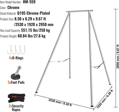 VEVOR Yoga Stand Frame, Max 441-551 lbs Load Swing Stand, Triangular Structure Aerial Rig, Aerial Silk Stands with Yoga Hammock, Standard & Height-Adjustable Version