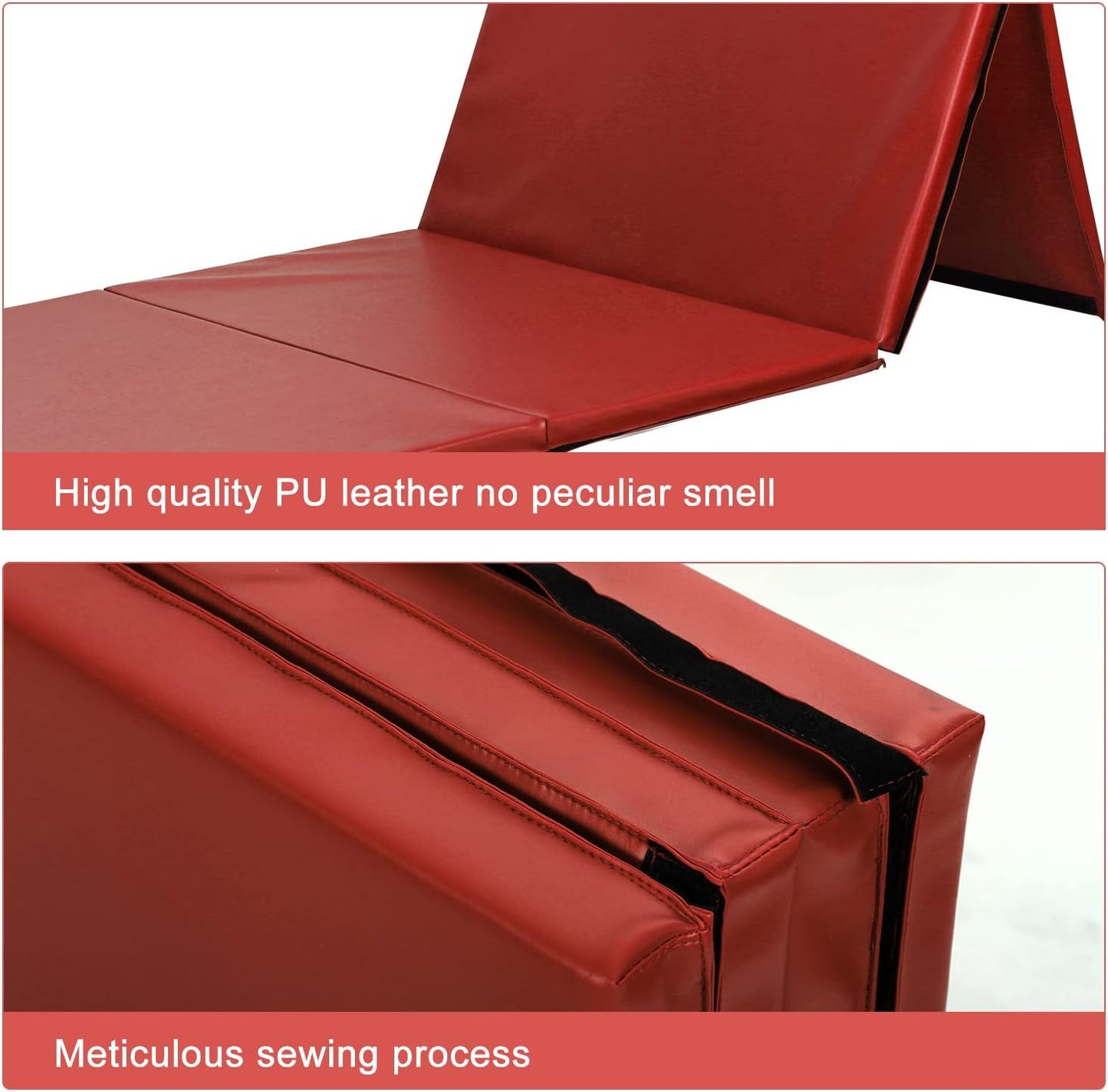 Gymnastics Mat for Tumbling, Folding Tumbling Mat Exercise Mat Gym Mat Tumbling Mats for Kids, Adults, PU Leather Yoga Mat with Carrying Handles