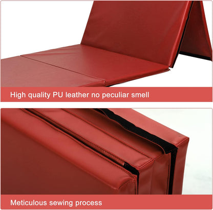 Gymnastics Mat for Tumbling, Folding Tumbling Mat Exercise Mat Gym Mat Tumbling Mats for Kids, Adults, PU Leather Yoga Mat with Carrying Handles