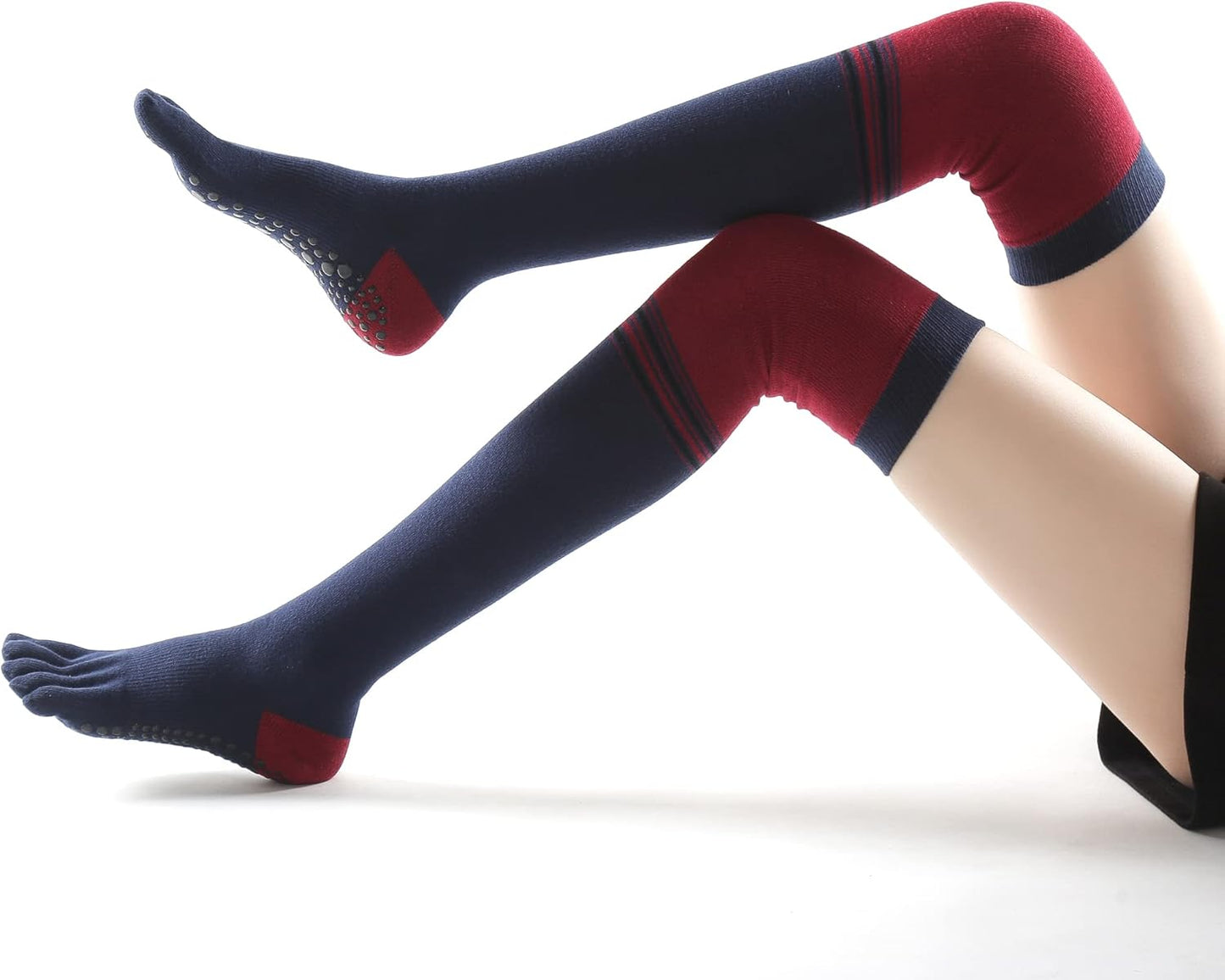 Verdancy Yoga Pilates Toe Socks - Toeless With Grips for Women, Non-Slip Cushioned Over Knee Thigh High