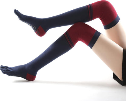 Verdancy Yoga Pilates Toe Socks - Toeless With Grips for Women, Non-Slip Cushioned Over Knee Thigh High