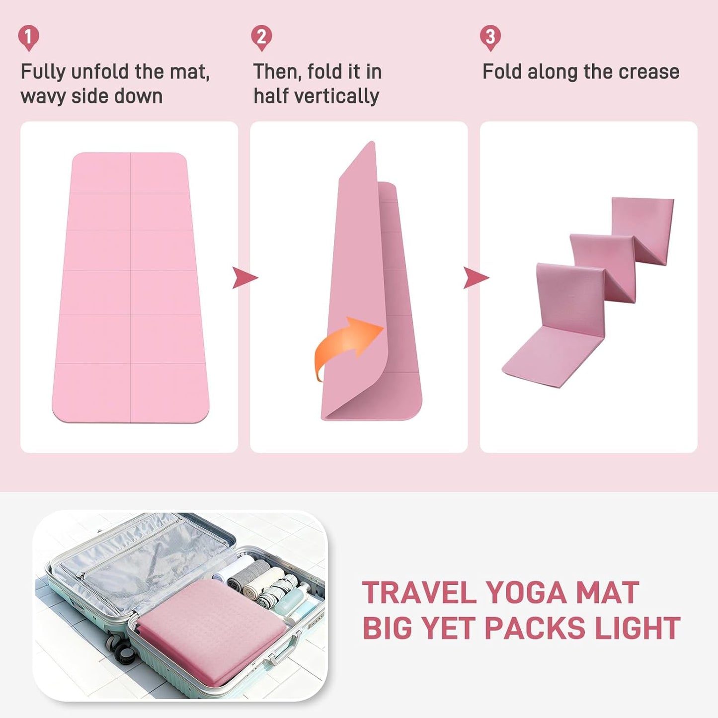 Foldable Yoga Mat for Travel 72"x 32"x 0.32"Inch, 8mm Thick Folding Exercise Mat, Outdoor Non-slip Pilates Mat for Women & Men, Wide Yoga Mat Packable for Workout and Fitness