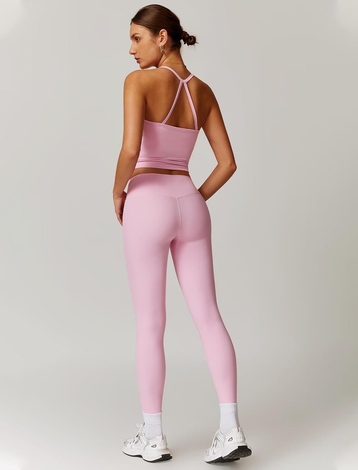 Women 2 Piece Workout Sets Padded Criss Cross Back Crop Tank High Waist Tummy Control Active Leggings Sets Yoga Outfit