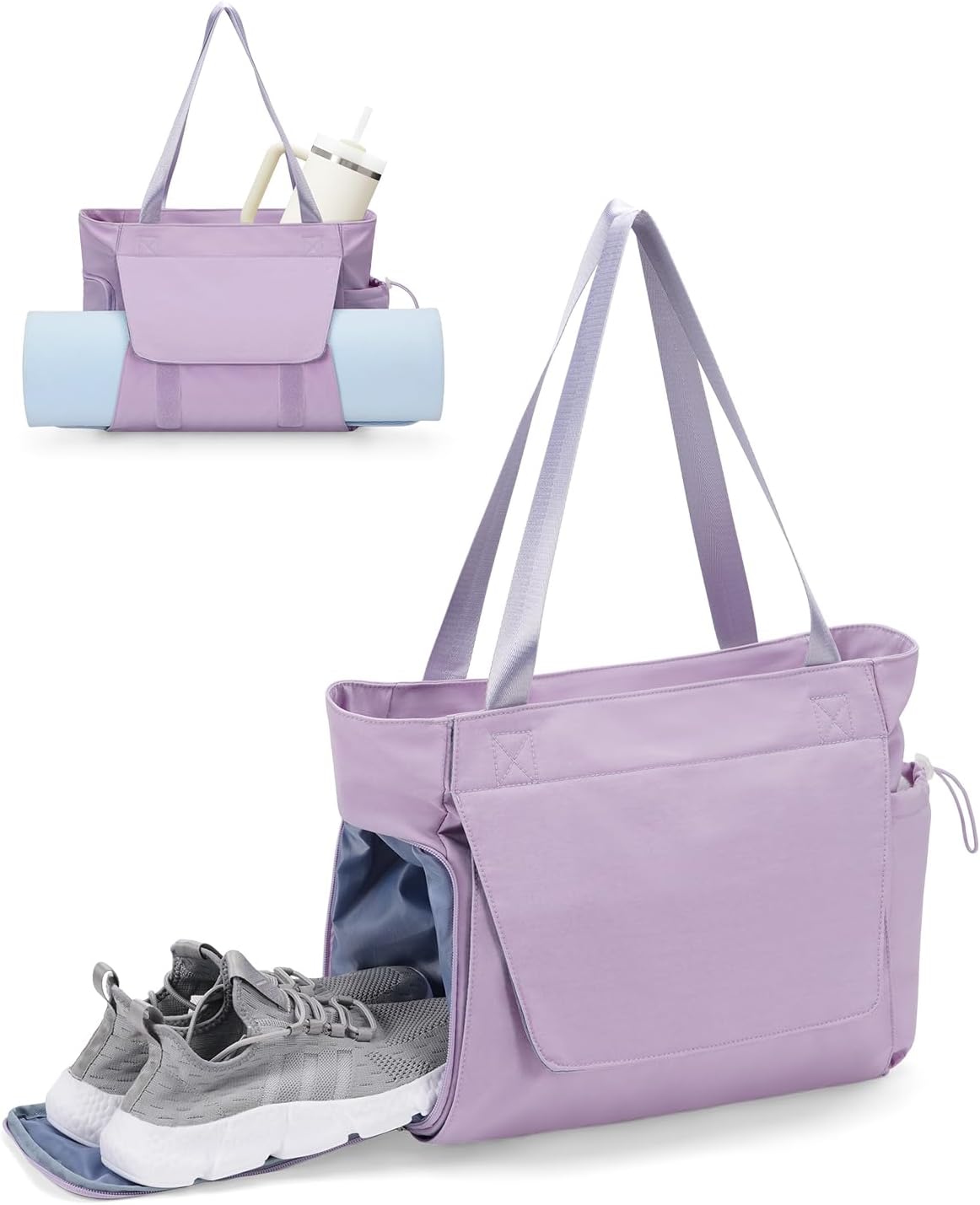 sportsnew Gym Bag for Women, 19L Yoga Mat Bag with Shoe Compartment & Wet Dry Pocket, Gym Tote Bag with Hook-and-loop Yoga Mat Holder, Quick Access Storage, for Workout Travel Pilates Dance