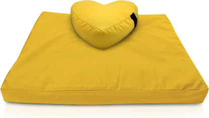 Bean Products Meditation Cushion Mat Set - Zafu Floor Pillow Organic Buckwheat Pillow + Cotton Filled Zabuton Prayer Pad - Meditation Pillow Yoga Knee Pad - Made in USA - 14" Round or 18" Oval