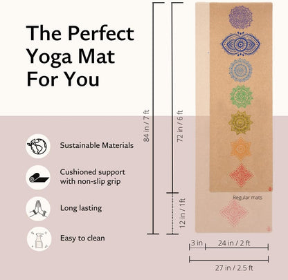 Shakti Warrior Chakra Cork Yoga Mat - Extra Long & Wide, Non Slip, Non Toxic, Great for Yoga, Pilates & Workout (84 x 27 x 2mm Thick)