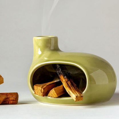 MOUGIGI Terracotta Palo Santo Holder - Modern Chiminea Incense Burner for Yoga, Meditation, and Energy Cleansing - Wood Sticks Dish, Sage Ash Catcher, Smudge Bowl, Cone Burner - Unique Meditation Gift