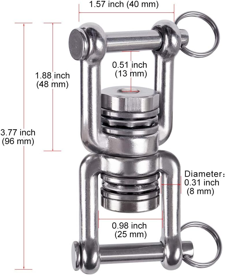 BeneLabel Dual Hanging Rings Hammock Swing Hanger, Swivel Stainless Steel Mounting Bearing Set D Shape Open Loop for Indoor Outdoor Playground Chair Yoga Rope Punching Bag Sandbag