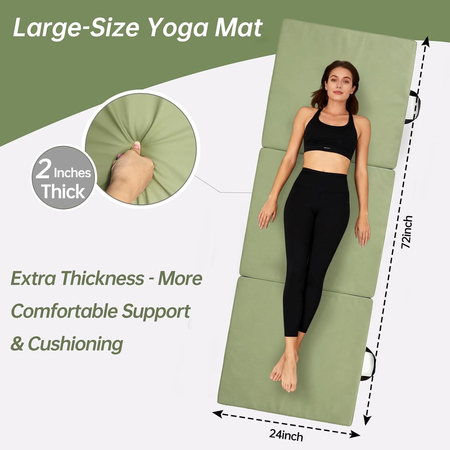 Foldable Yoga Mat, 2 Inches Extra Thick Non-Slip Design Fitness Mats,Better cushioning and shock-absorbing Multi-Purpose Exercise Pilates Mat for Home Studio-72 x 24 x 2"