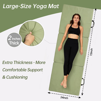 Foldable Yoga Mat, 2 Inches Extra Thick Non-Slip Design Fitness Mats,Better cushioning and shock-absorbing Multi-Purpose Exercise Pilates Mat for Home Studio-72 x 24 x 2"