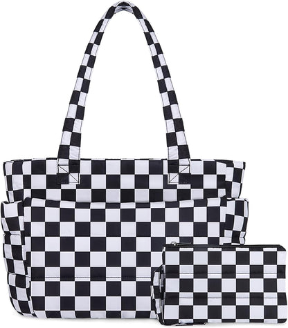 TOPDesign Puffer Tote Bag for Women, Lightweight Puffy Handbag with Compartments, Quilted Shoulder Bag for Work, Travel, Gym - Colors B