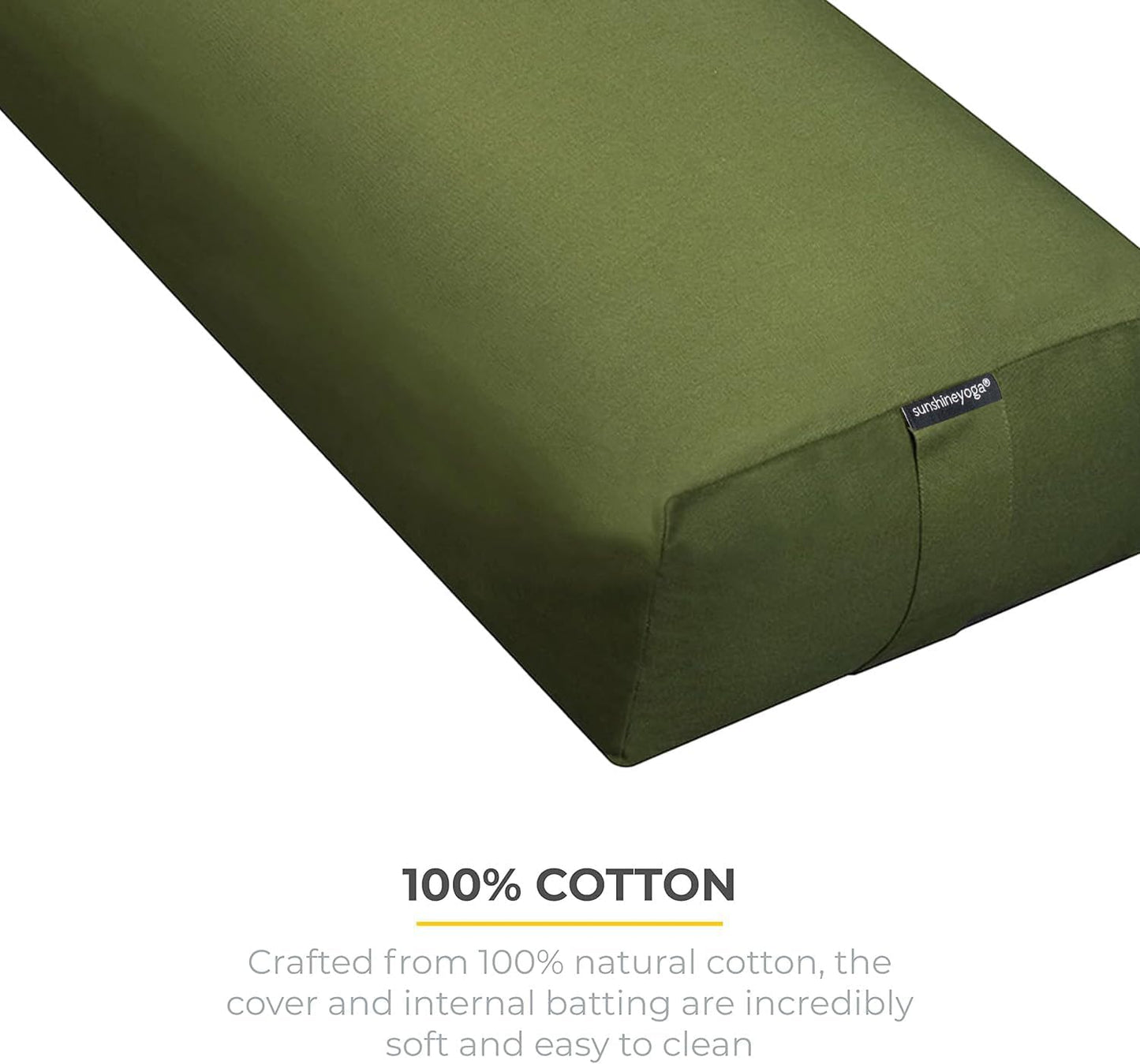 Extra Firm Large Yoga Bolster, 24" x 12" x 6" Cinched OR Zippered Yoga Pillow, Rectangular Cotton Cushion With Removable Cover for Studios, 1 Pack or 2 Pack