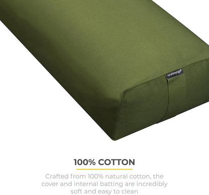 Extra Firm Large Yoga Bolster, 24" x 12" x 6" Cinched OR Zippered Yoga Pillow, Rectangular Cotton Cushion With Removable Cover for Studios, 1 Pack or 2 Pack
