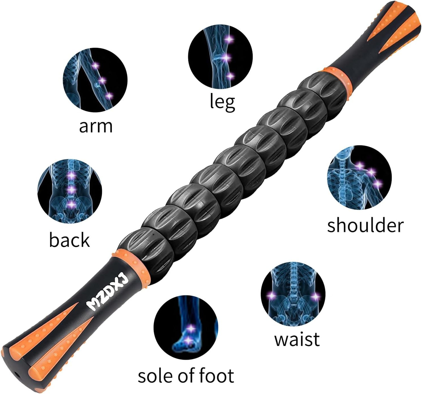 Muscle Roller Massage Roller Stick- Deep Tissue Fascia Blaster for Myofascial Pain Relief, Lymphatic Drainage & Body Sculpting, Handheld Physical Therapy & Recovery Tool (Gray black-18 inch)
