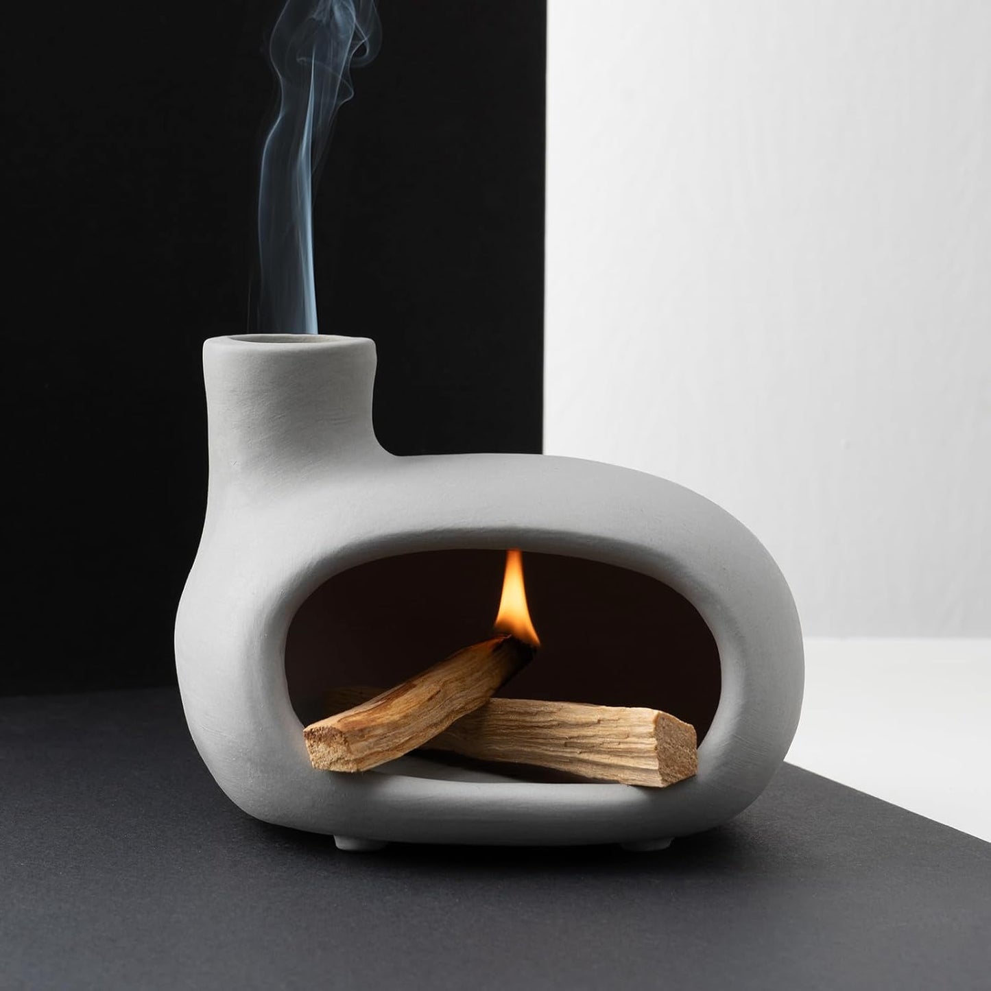 MOUGIGI Terracotta Palo Santo Holder - Modern Chiminea Incense Burner for Yoga, Meditation, and Energy Cleansing - Wood Sticks Dish, Sage Ash Catcher, Smudge Bowl, Cone Burner - Unique Meditation Gift
