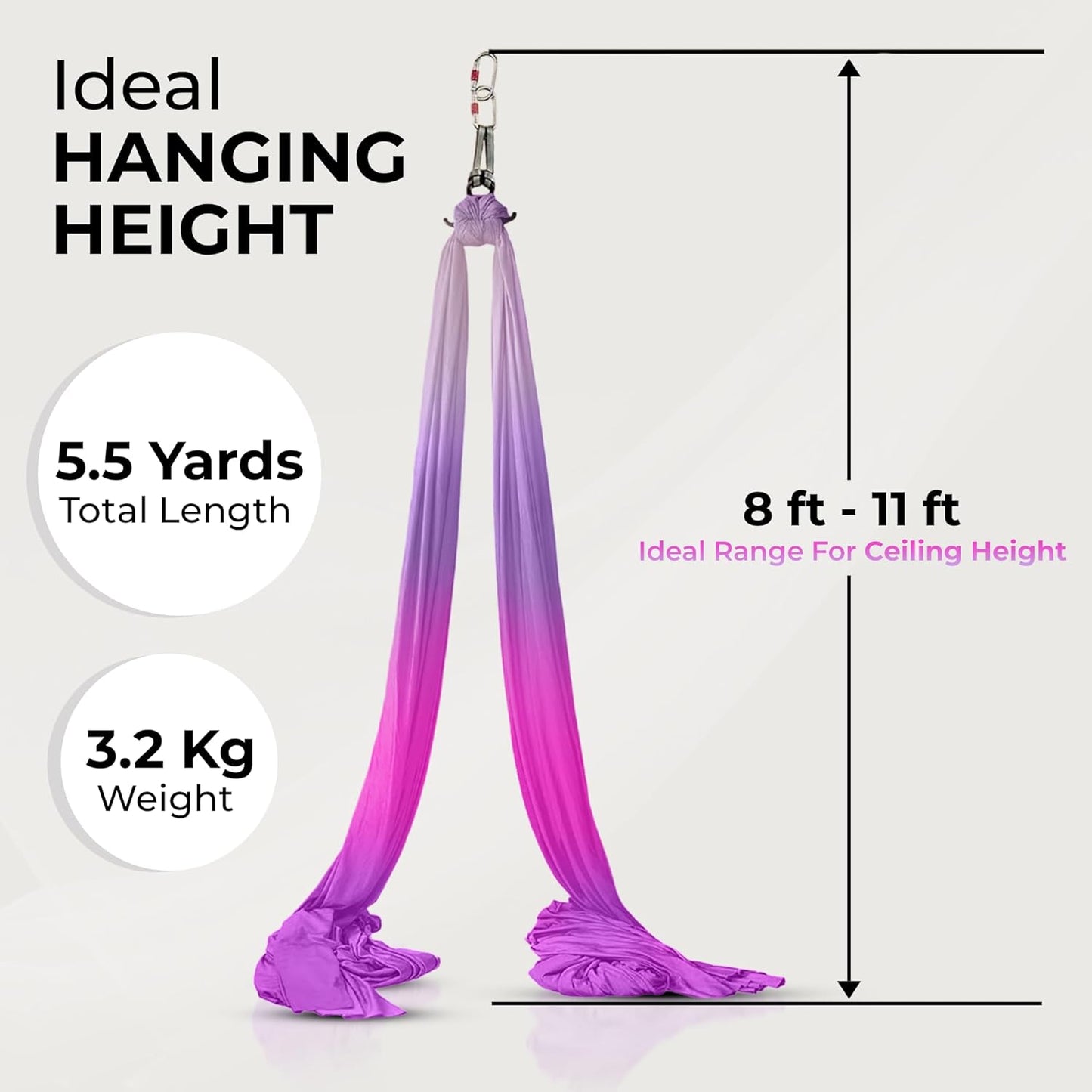 LOTUS78 Aerial Yoga Hammock 5.5 Yards (198 Inches) – Premium Aerial Silk Swing for Antigravity Fitness, Inversion Therapy, Strength & Flexibility | Purple | Yoga Trapeze for Home & Studio