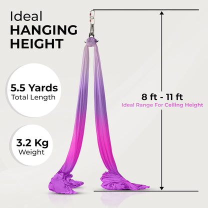 LOTUS78 Aerial Yoga Hammock 5.5 Yards (198 Inches) – Premium Aerial Silk Swing for Antigravity Fitness, Inversion Therapy, Strength & Flexibility | Purple | Yoga Trapeze for Home & Studio