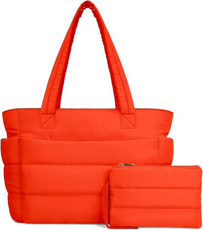 TOPDesign Puffer Tote Bag for Women, Lightweight Puffy Handbag with Compartments, Quilted Shoulder Bag for Work, Travel, Gym - Colors B