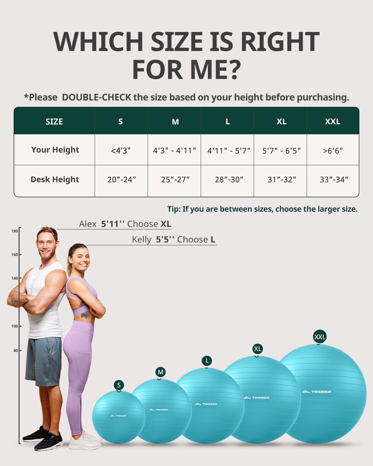 Trideer Exercise Ball for Yoga, Pilates & Fitness – Stability Ball Equipment for Home Gym & Office Chair, Core & Balance Training Accessories, Physical Therapy Equipment, Quick Pump Included, 5 Sizes