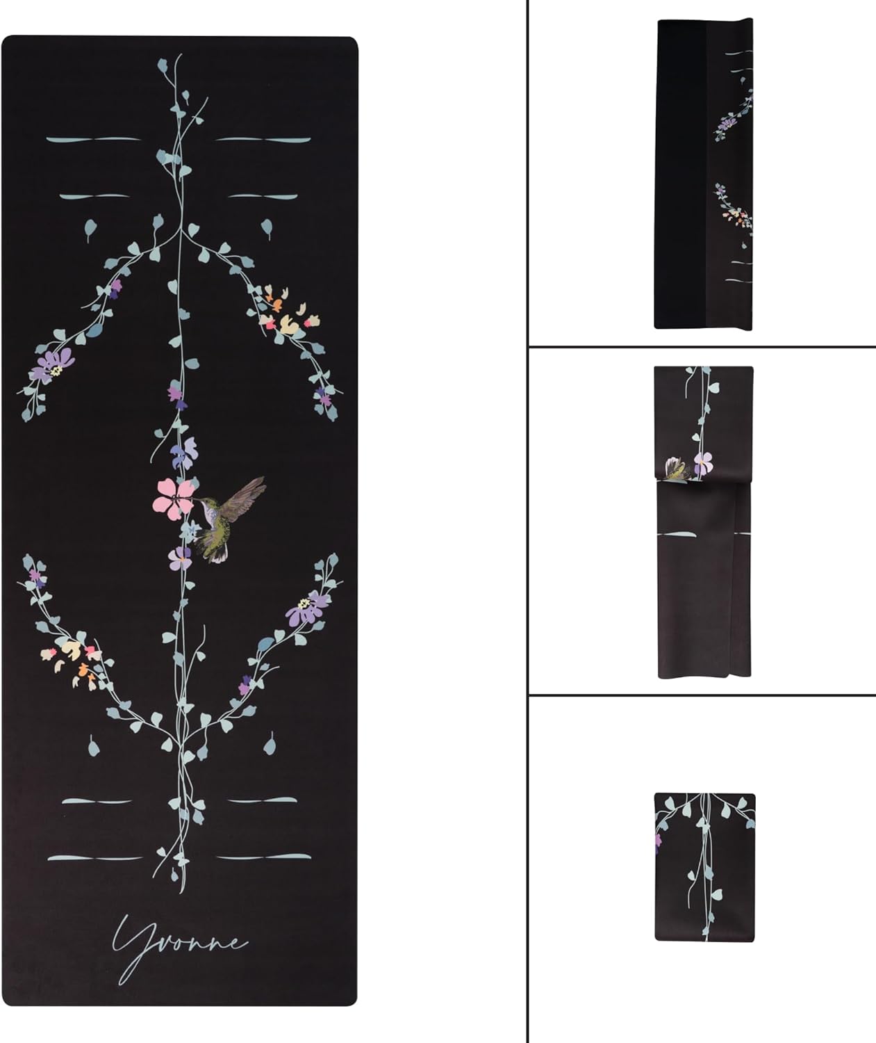 Yvonne Hummingbird Harmony Travel Yoga Mat - Ultra Thin 1/16” (1.5mm), Lightweight, Foldable & Non-Slip, Eco-Friendly Natural Rubber for Travel & Home + Free Carrying Strap