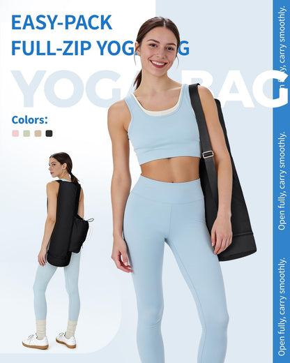 sportsnew Puffy Yoga Mat Bag Yoga Gym Bags for Women Men, Full-Zip Pilates Bag with Wet Pocket & Side Zip Drawstring Pocket Fits Tumblers with Handle, Yoga Mat Storage for Carrier Quick Access